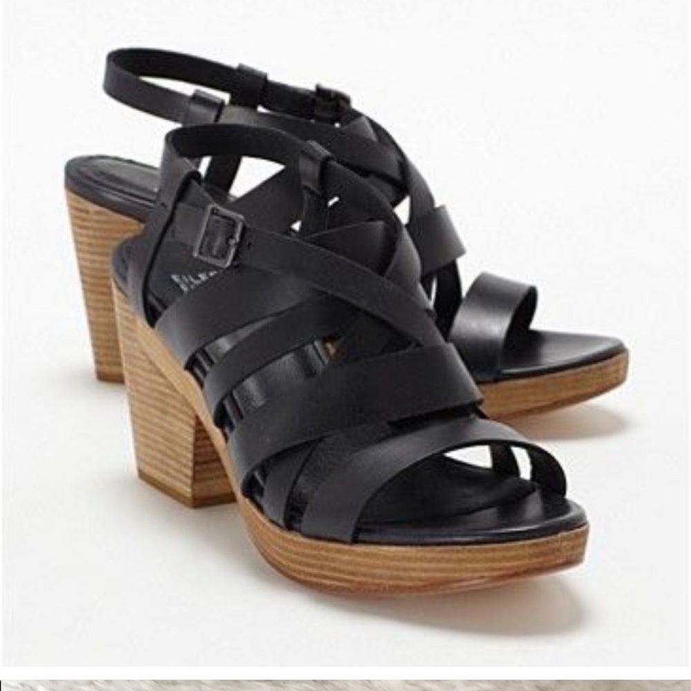Eileen Fisher Black Leather Ample Sandals Size 10M
